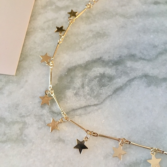 'Luminary' Gold Stars Dangle Choker Necklace - Picture 8 of 8